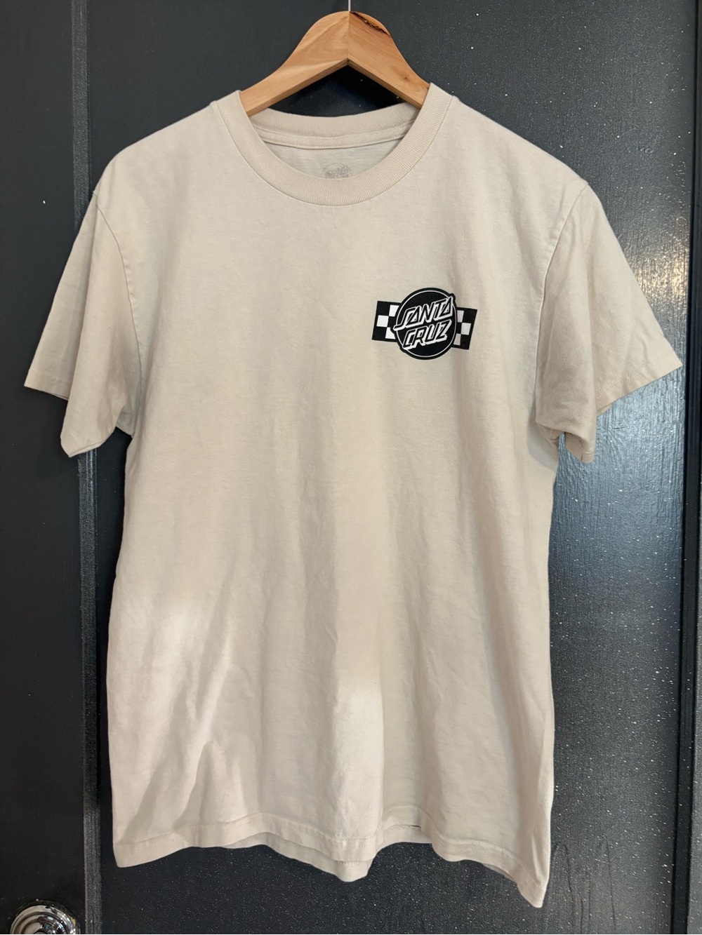 Santa Cruz Skateboards Cream Short-Sleeve Tee with Black Checker Logo